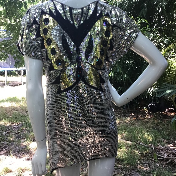 Vintage 80s butterfly sequins silk top - Picture 7 of 12